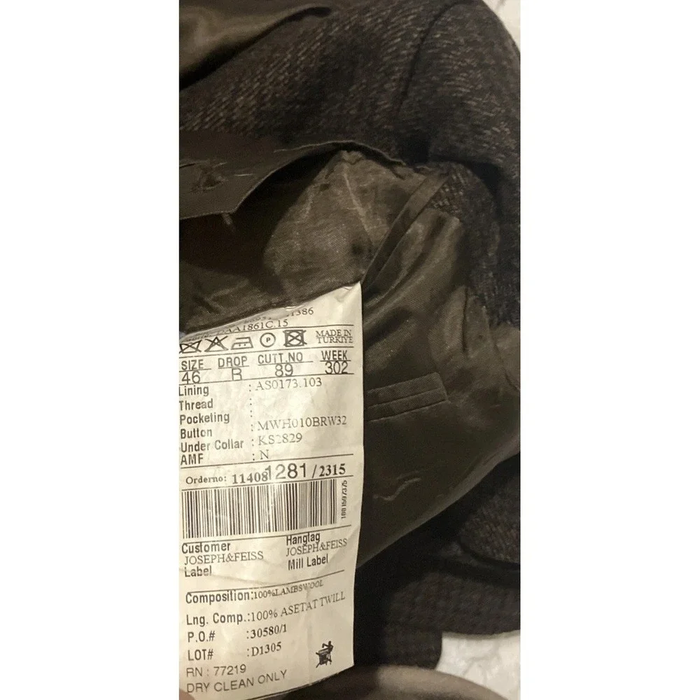 Joseph & Feiss Mens 46R 3 Button‎ Lambswool Sports Coat Brown Houndstooth